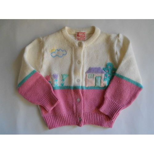 Gilet Vintage Fille 2 Ans Blanc Et Rose Avec Motifs Cousus Et Brodés
