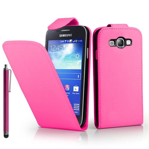 Samsung Galaxy Core Lte 4g Sm-G386f: Etui Housse Coque Pochette Simili Cuir+ Stylet- Rose