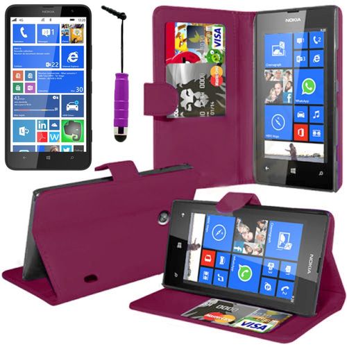 Nokia Lumia 1320: Etui Portefeuille Livre Housse Coque Pochette Support Vidéo Cuir Pu+ Stylet- Violet