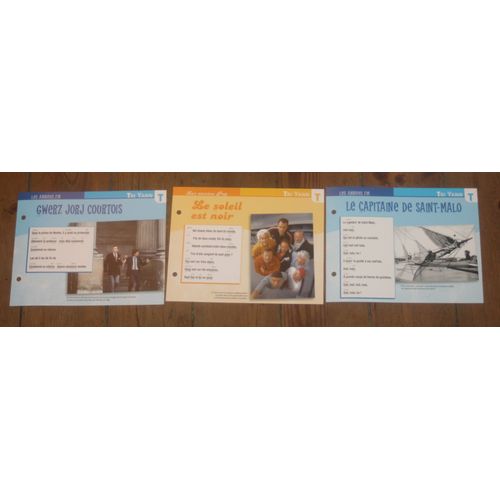Lot De 3 Fiches Chansons Atlas Tri Yann : Le Capitaine De Saint Malo , Le Soleil Est Noir Et Gwerz Jorj Courtois