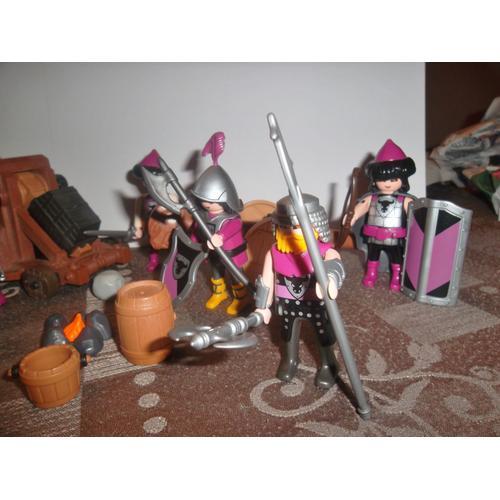 Playmobil Lot De Chevaliers Du Taureau + Catapulque Et Belier En Armes 2