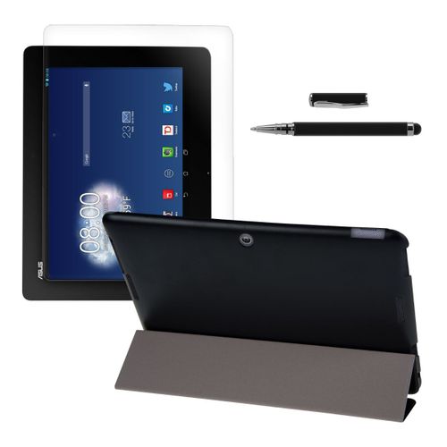 kwmobile® 3en1: Slim Smart Cover Étui de protection pour Asus Memo Pad FHD 10 ME302C / ME302KL en Noir + Film, transparent + Stylet, Noir