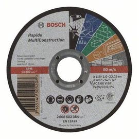 Disque UNIVERSEL à tronçonner BOSCH à moyeu plat Rapido Multi Construction 115X1.0 MM - 2608602384