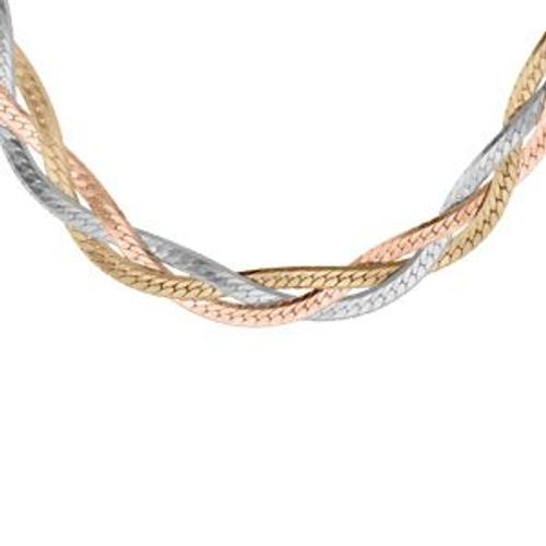 Collier Argent Et Dorure Rose Et Jaune Tresse 42cm
