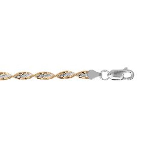 Bracelet Argent Chaîne Vrille 4mm Avec 2 Bordures Dorure Jaune 18cm