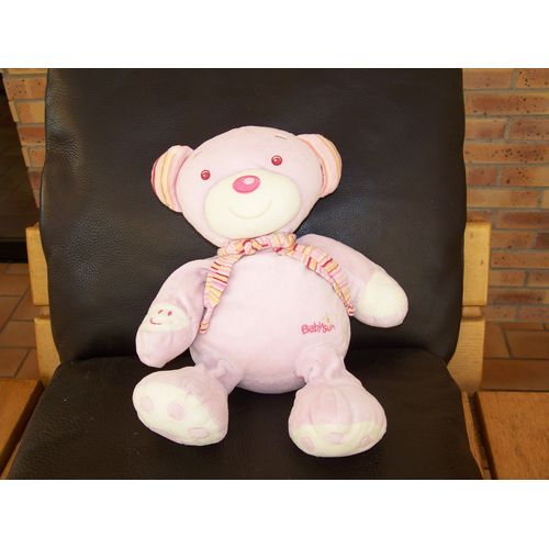 Doudou Ours Rose Babysun Echarpe Rayee