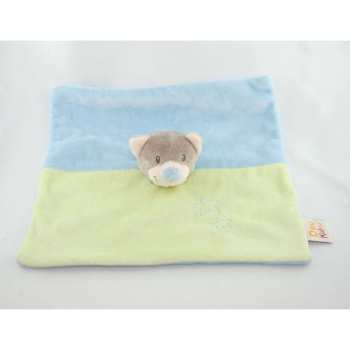 Doukidou Doudou Chat Plat Carré Bleu Vert Gris Etoile