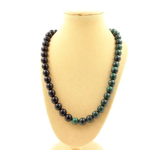 Collier Perles Malachite Du Congo Qualité 7a + Agate Noire 8 Mm. Collier Femmes, Hommes. Taille Personnalisable.
