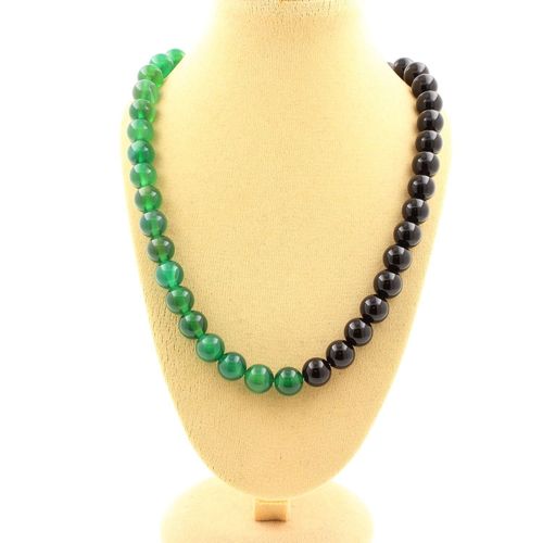 Collier Perles Agate Verte + Agate Noire 8 Mm. Chaine En Acier Collier Femmes, Hommes. Taille Personnalisable.