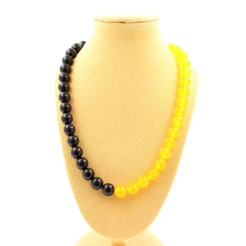 Collier Perles Agate Jaune + Agate Noire 8 Mm. Chaine En Acier Collier Femmes, Hommes. Taille Personnalisable.