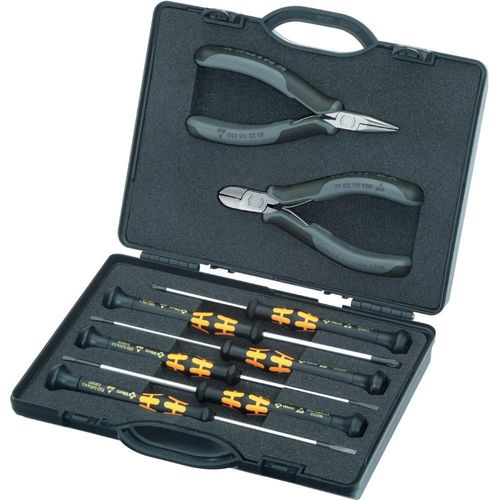 Jeu de 8 outils pour l'électronique 2 pinces et 6 tournevis ESD KNIPEX 00 20 18 ESD