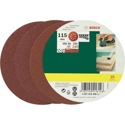 Set de 25 abrasifs pour ponceuse excentrique Ø115 mm grain 80/240 Bosch 2607019496