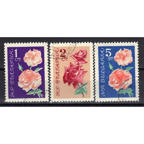 Bulgarie 1962 : Roses Diverses - Série De 3 Timbres Oblitérés
