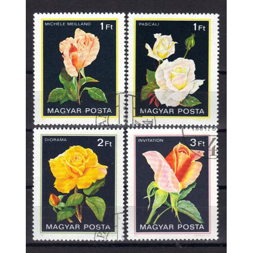 Hongrie 1982 : Flore : Roses : Pascali / Michèle Meilland / Diorama / Wendy Cussons - Série Entière De 4 Timbres Oblitérés