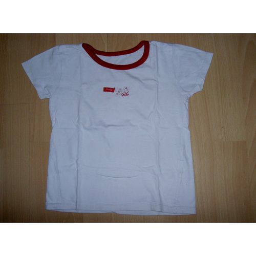 T-Shirt Tee Shirt Blanc Col Rond Rouge Manches Courtes Motif So Pretty Fleurs Orchestra Taille 6 Ans