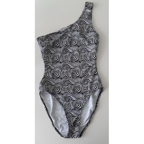 Maillot De Bain 1 Pièce. Graphique Noir Et Blanc. Asymétrique. Taille 36
