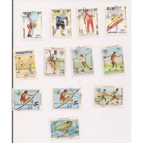 Cambodge- Lot De 12 Timbres Oblitérés -Jeux Olympiques  1984