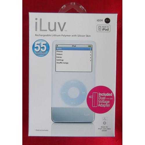 iLuv i604 WHT - Housse silicone noire  avec batterie rechargeable Lithium Polymer pour iPod video 30