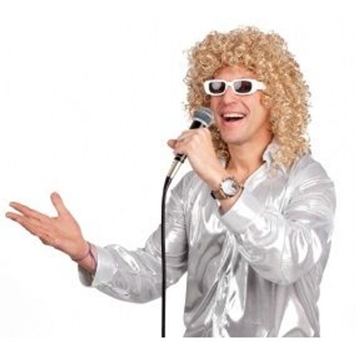 Perruque Bouclée Blonde Avec Lunettes Blanche Homme,