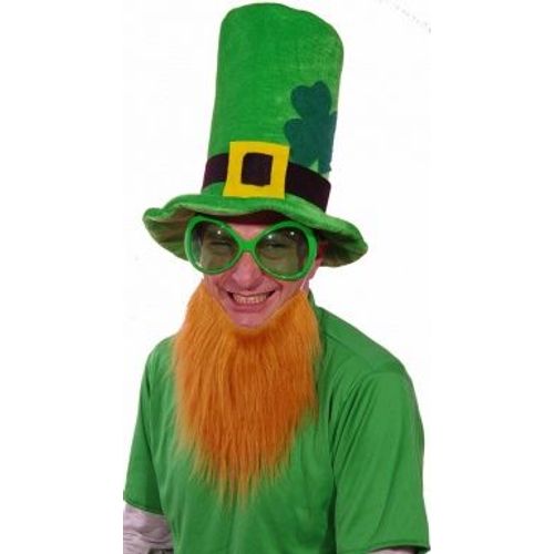 Chapeau Velours Vert Avec Barbe Rousse Saint Patrick,