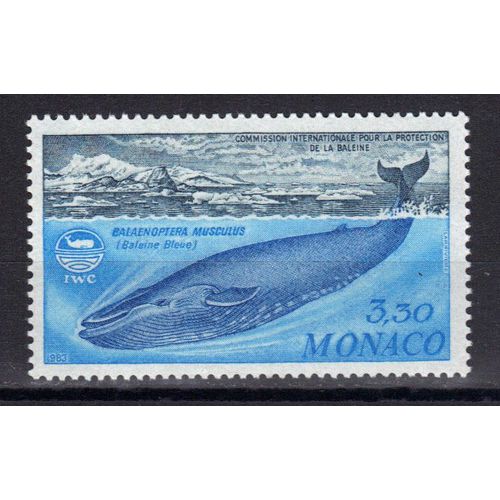 Monaco 1983 : Commission Internationale Pour La Protection De La Baleine : Emblème De La Commission Et Baleine Bleue - Timbre 3 F. 30 Neuf **
