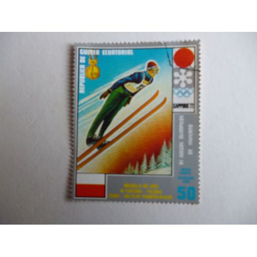 Timbre "Guinée Équatoriale :Jeux Olympiques Sapporo 1972 : Saut À Ski".