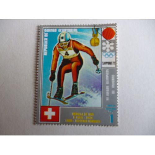 Timbre "Guinée Équatoriale :Jeux Olympiques Sapporo 1972 :Descente À Skis Hommes".