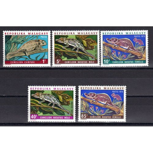 Madagascar 1973 : Caméléon - Série De 5 Timbres Neufs **