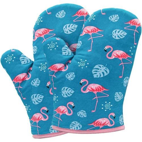 paire gants de cuisine Anti-chaleur pour four à micro-ondes maison Barbecue cuisson pain Pizza gâteau essence bleu flamant rose-