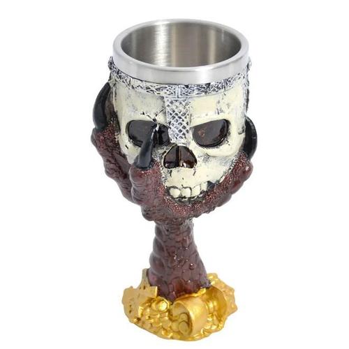 Verre À Vin Tête De Mort Avec Griffe De Dragon Effrayante, Verre À Vin En Résine Avec Insert En Acier Inoxydable, 330 Ml, 17 Cm De Haut, 7 Cm De Large (Cup-23 Dragon Claw Marron/Rouge)