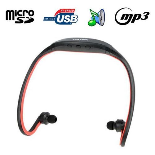 Casque MP3 sport lecteur audio sans fil Micro SD Running vélo Rouge