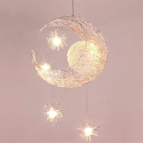 Lustre Suspension Lune Étoiles Led Plafonnier Aluminium Avec 5 Ampoules F