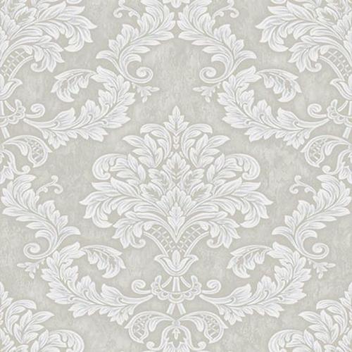 Papier peint baroque Papier peint intissé légèrement structuré style baroque blanc mat et gris