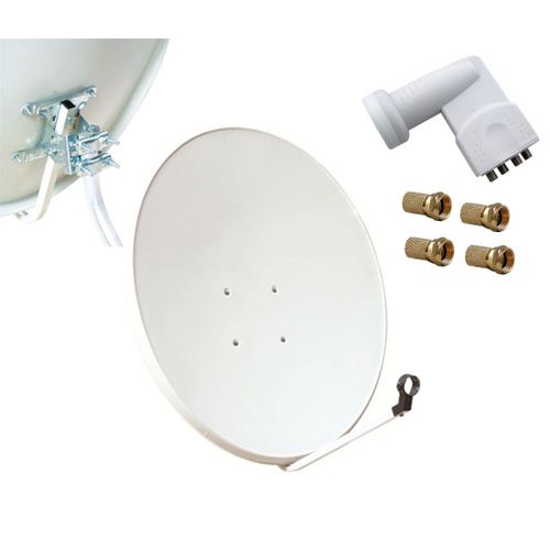 Kit Parabole 80cm acier + LNB Quad pour max 4 demodulateurs + 4 connecteurs