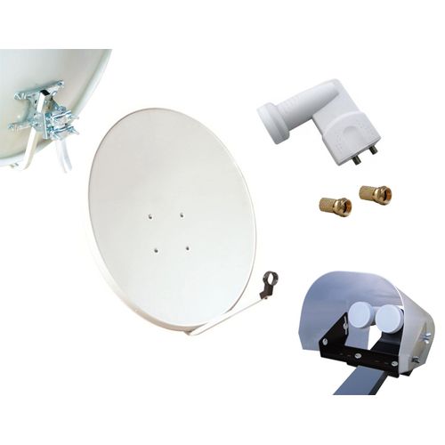 Kit Parabole 80cm acier + LNB Twin + Protection anti-pluie + 2 connecteurs