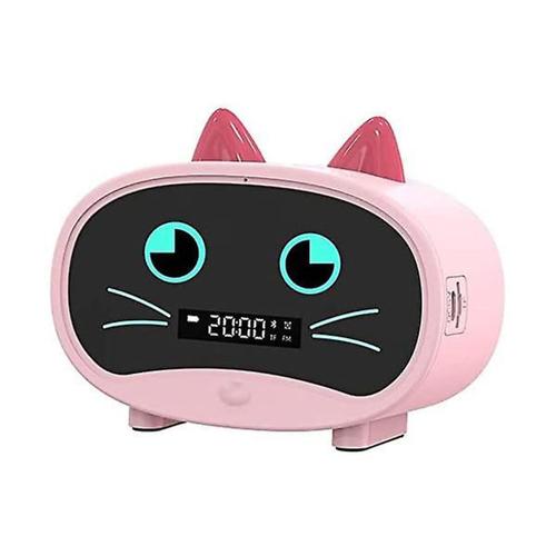 Réveil chat dessin animé 2 en 1, haut-parleur Bluetooth, radio FM