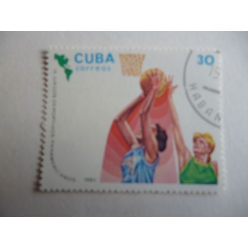 Timbre "Cuba :Jeux Sportifs Panaméricains 1983 :Basket Féminin".