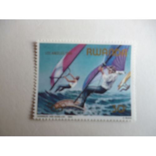 Timbre "Rwanda :Los Angeles 1984 :Planche À Voile".