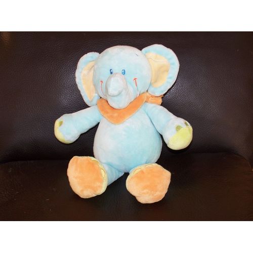 Doudou Elephant Nicotoy Kiabi Bleu Foulard Orange