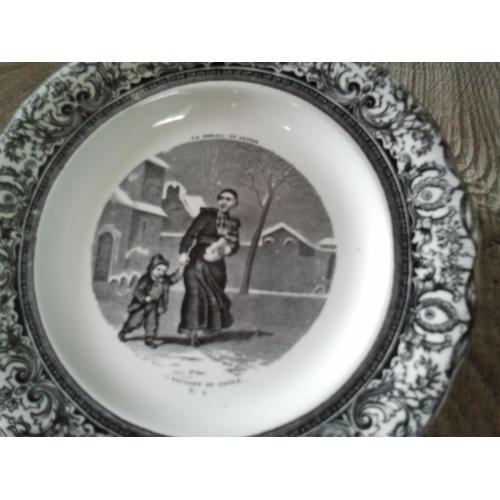 Assiette Decorative En Faience De Gien- Diametre 20 Cm - Motif Saint Vincent De Paul La Morale En Action