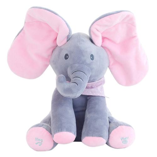 Éléphant En Peluche Électrique, Jouet Musical À Cache-Cache Pour Bébé, Rose Et Gris