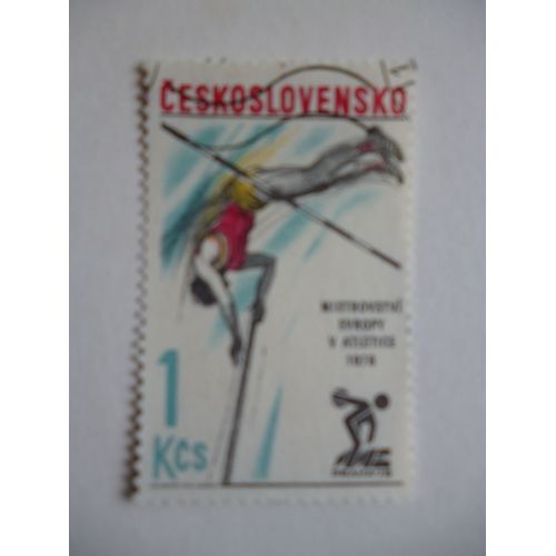 Timbre "Tchécoslovaquie : Championnat D'athlétisme :Prague 1978 : Saut À La Perche".