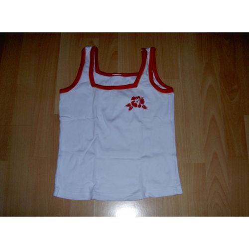 Débardeur Sans Manche Col Carré Blanc Et Orange Motif Fleur Rouge Orchestra Taille 10 Ans