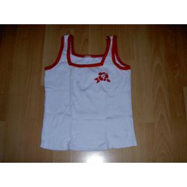 Débardeur Sans Manche Col Carré Blanc Et Orange Motif Fleur Rouge Orchestra Taille 10 Ans