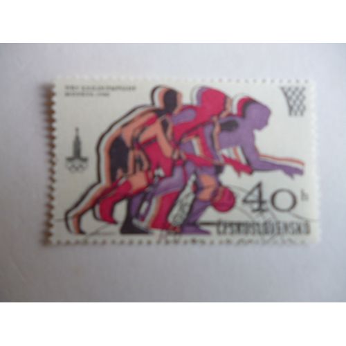Timbre "Tchécoslovaquie : Jeux Olympiques De Moscou 1980:  Basket ".