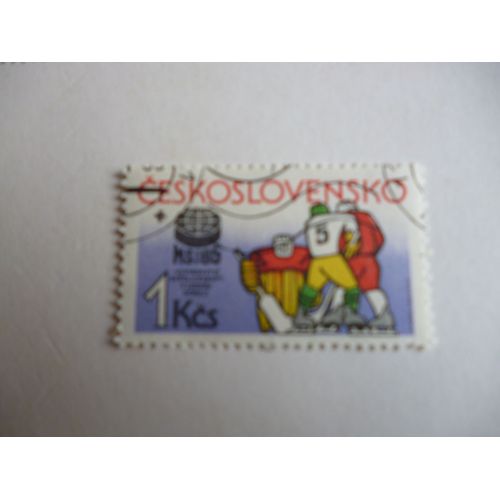 Timbre "Tchécoslovaquie : 1985 Hockey Sur Glace".