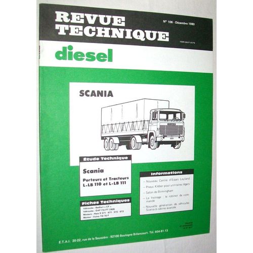 Revue Technique Diesel  N° 106 : Scania Porteurs Et Tracteurs L-Lb 110 ; L-Lb 111