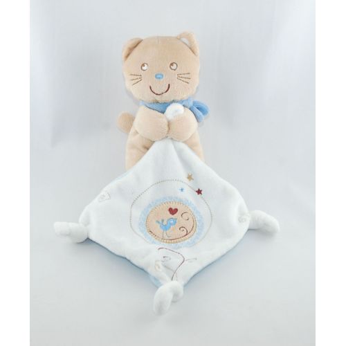 Pommette Doudou Chat Mouchoir Beige Blanc Bleu Etoile Oiseau Coeur