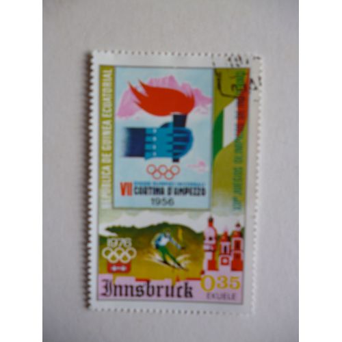 Timbre "Guinée Équatoriale:Jeux Olympiques :Innsbrück 1976 : Cortina D'ampezzo 1956".