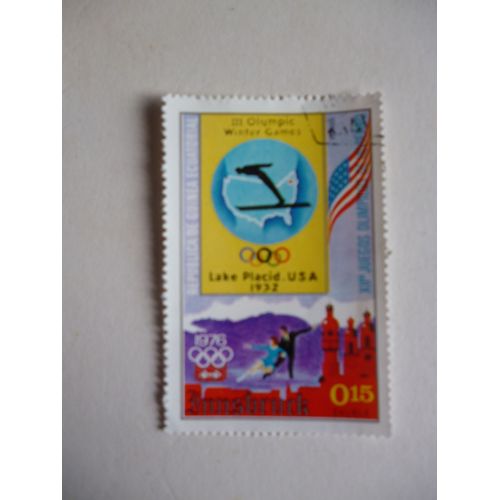 Timbre "Guinée Équatoriale:Jeux Olympiques :Innsbrück 1976 : Lake Placid Usa 1932".